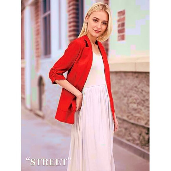 NWT Mina Self Womens Size 2XL XXL Red One-Button Patch Pocket Blazer Jacket NEW - Picture 3 of 5